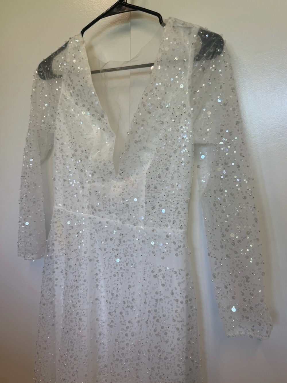 NWT Sequin Long Sleeve White Dress - prom, angel fairy costume, wedding, sexy